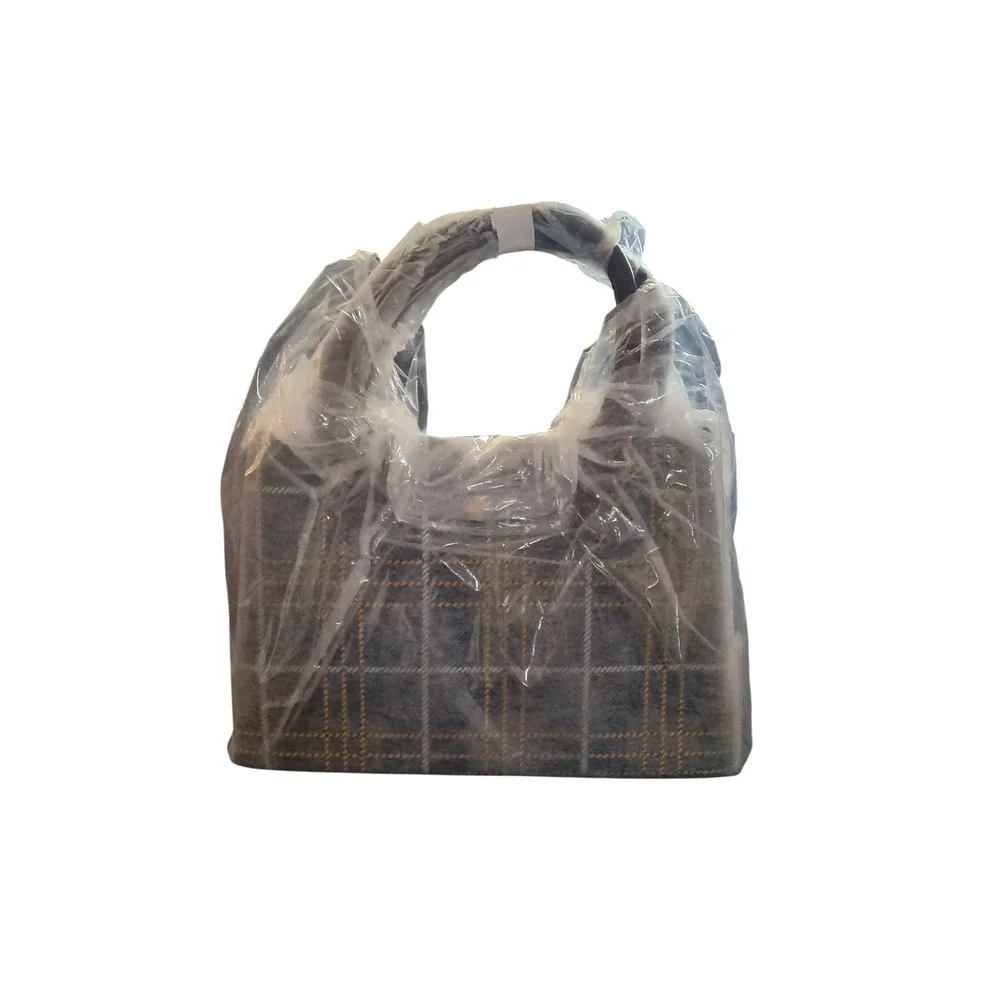 Plaid Satchel Handbag‎ Grey Black Yellow Triple Compartment Crossbody